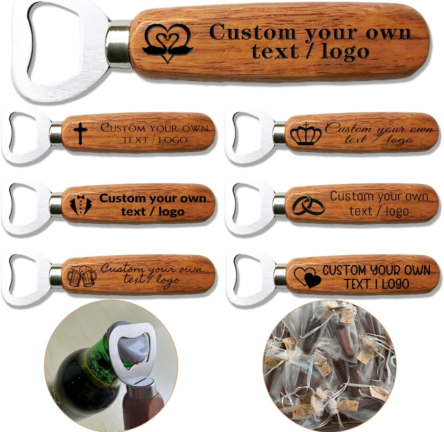 20-100 Pcs Bulk Custom Walnut Wooden Bottle Opener, Personalized Bulk Beer Wooden Bottle Opener with Patry/Birthday, Custom Wedding Favors, Gift for Beer Lover Wedding Guest Kitchens Bars Parties