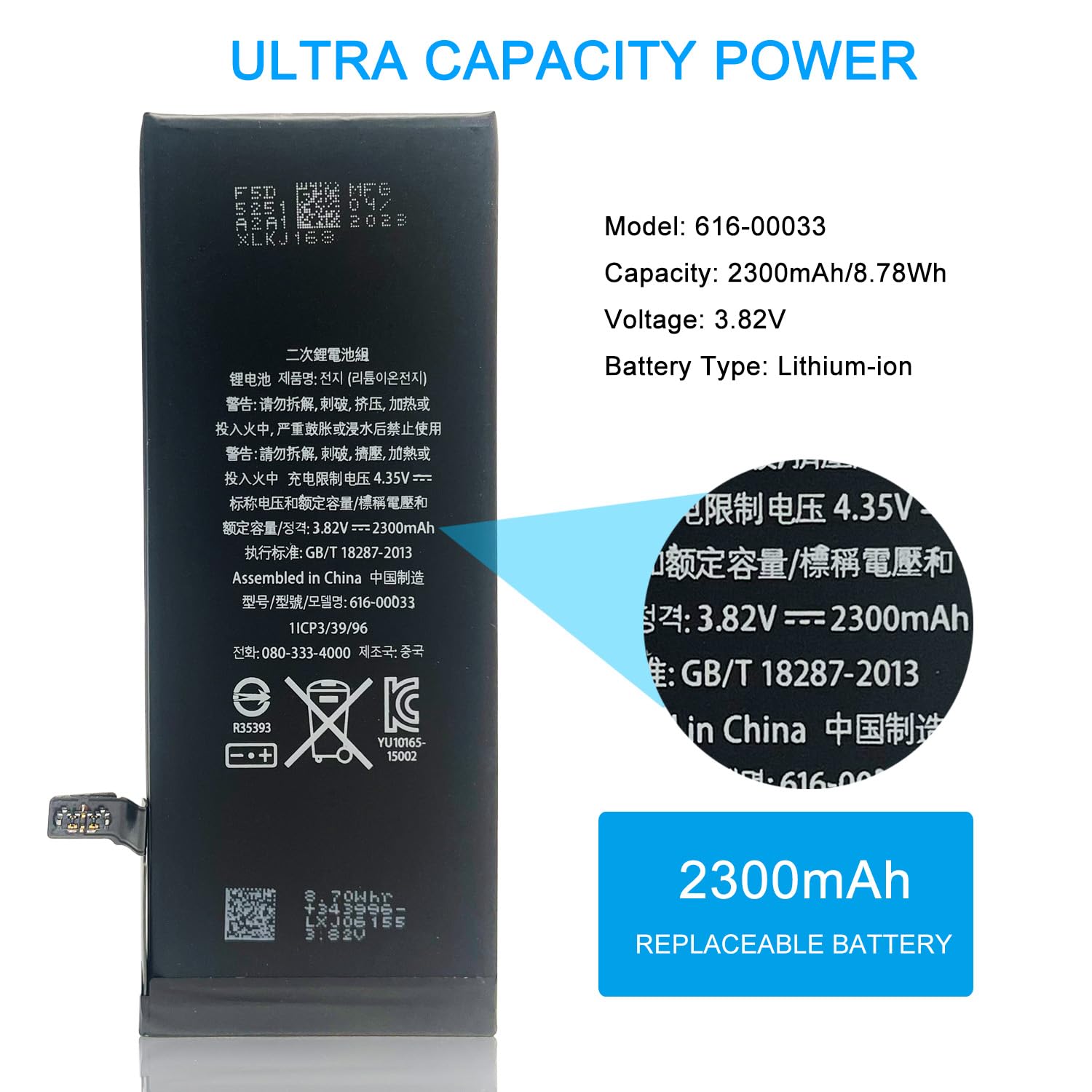 XITAIAN 3.82V 8.78Wh 2300mAh 616-00033 Zapasowa bateria do iPhone 6S A1633 A1688 z Tooltik