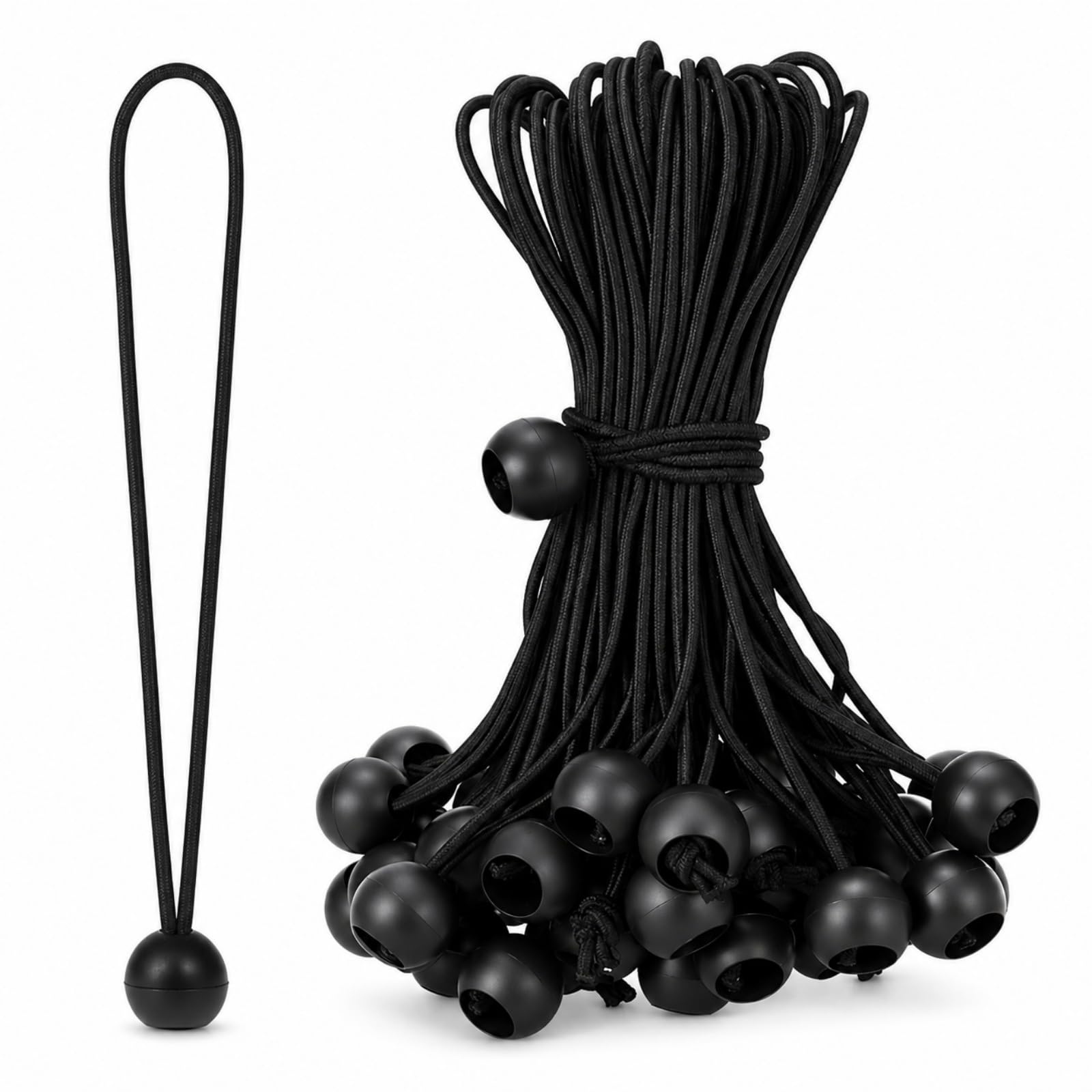 50 Pcs Bungee Cords with Balls for Tents Tarps and More (8 Inch Black)