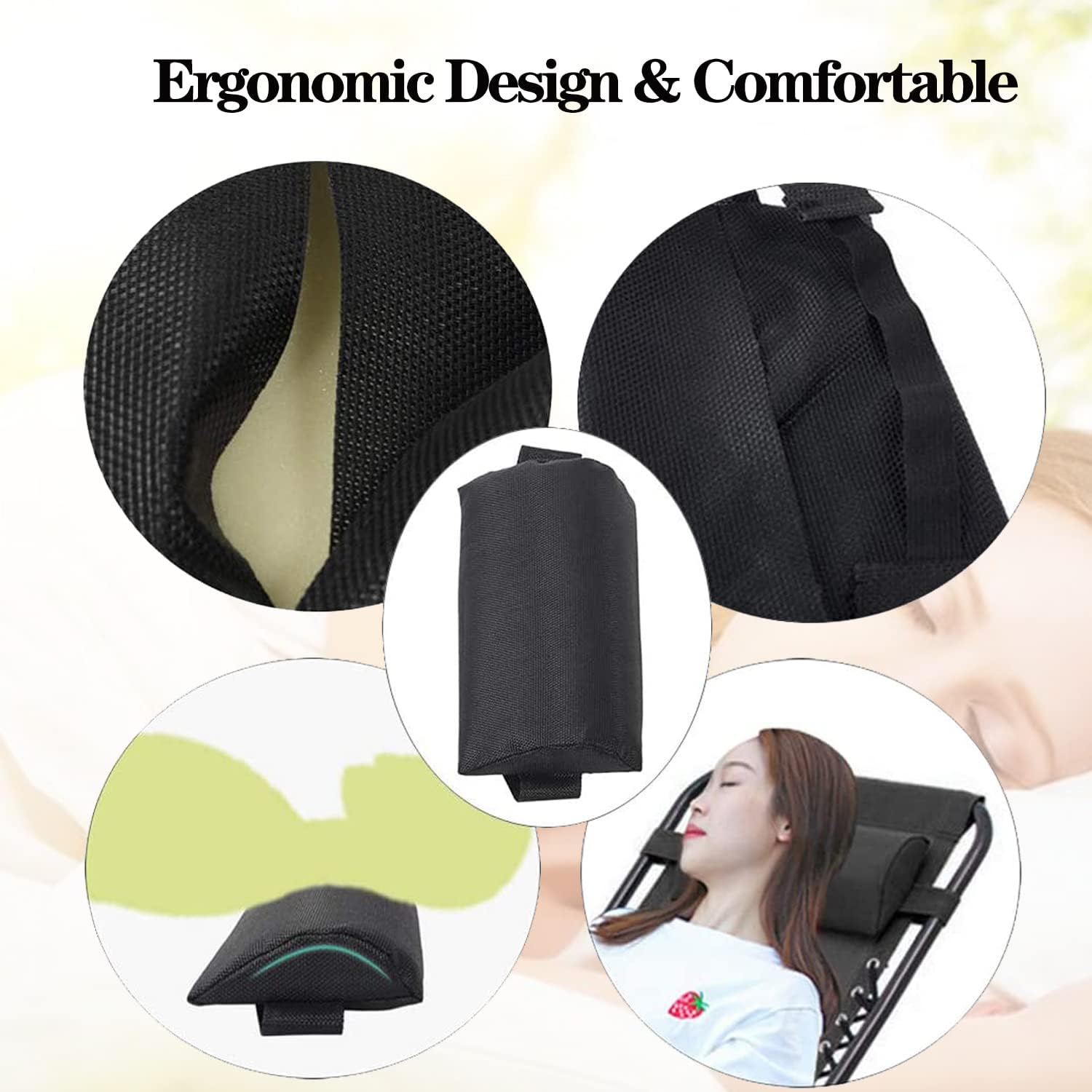 Zero Gravity Chair Set of 2 Replacement Pillow Headrest with Elastic Band, Universal Soft Removable Padded Cushion Head Pillow for Zero Gravity Lounge Folding Patio Lawn Recliner Chairs, Black