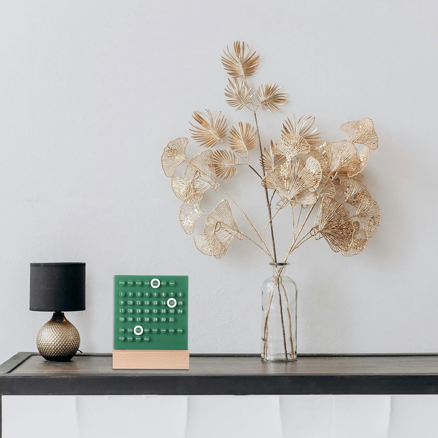 PATIKIL Wood Perpetual Calendar, Desktop Acrylic Calendar Stand Wooden Month Week Date Display for Desk Shop Office Home Decoration, Green 6