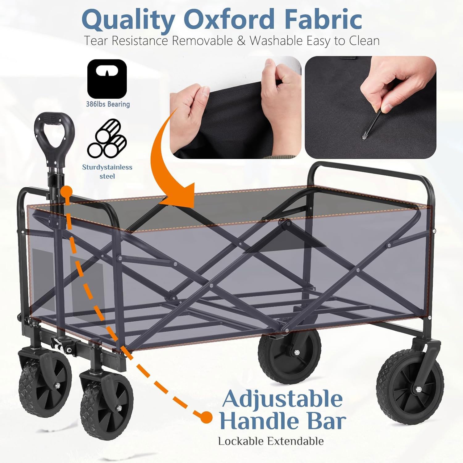 Carrello da Giardino Pieghevole con Ruote Carrello da Spiaggia per Tutti i Terreni capacità Carico 150/175kg Carrello Pieghevole per Festival Campeggio Picnic Sport Shopping Nero