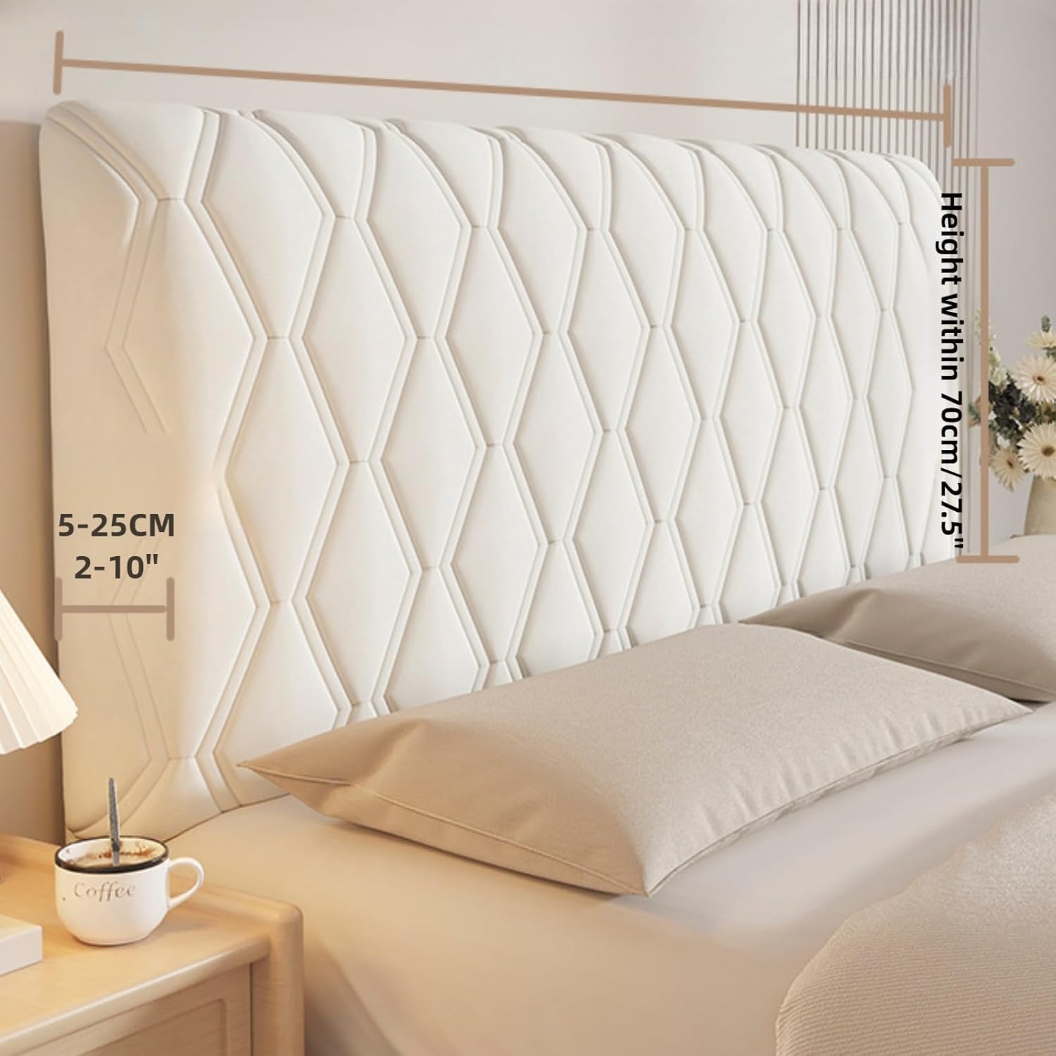 Velvet Bed Headboard Cover Full Queen King Size, Quilted Bed Headboard Slipcover Thicken Dustproof Headboard Padded Protector Cover for Bedroom Decor (Beige,160cm/63in)