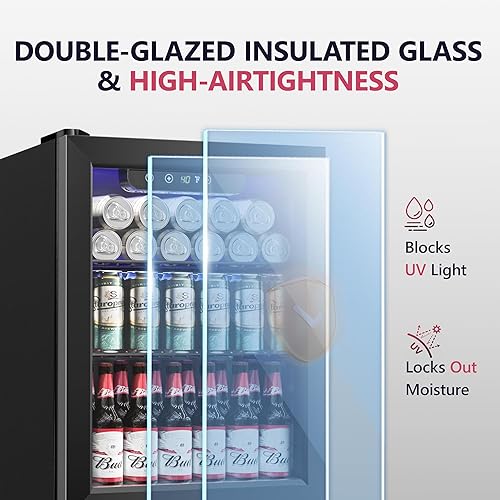 Miniatura 5 de Refrigerador de bebidas, mini refrigerador para 16 botellas y 68 latas con puerta de vidrio, nevera independiente de bebidas de cerveza de vino,