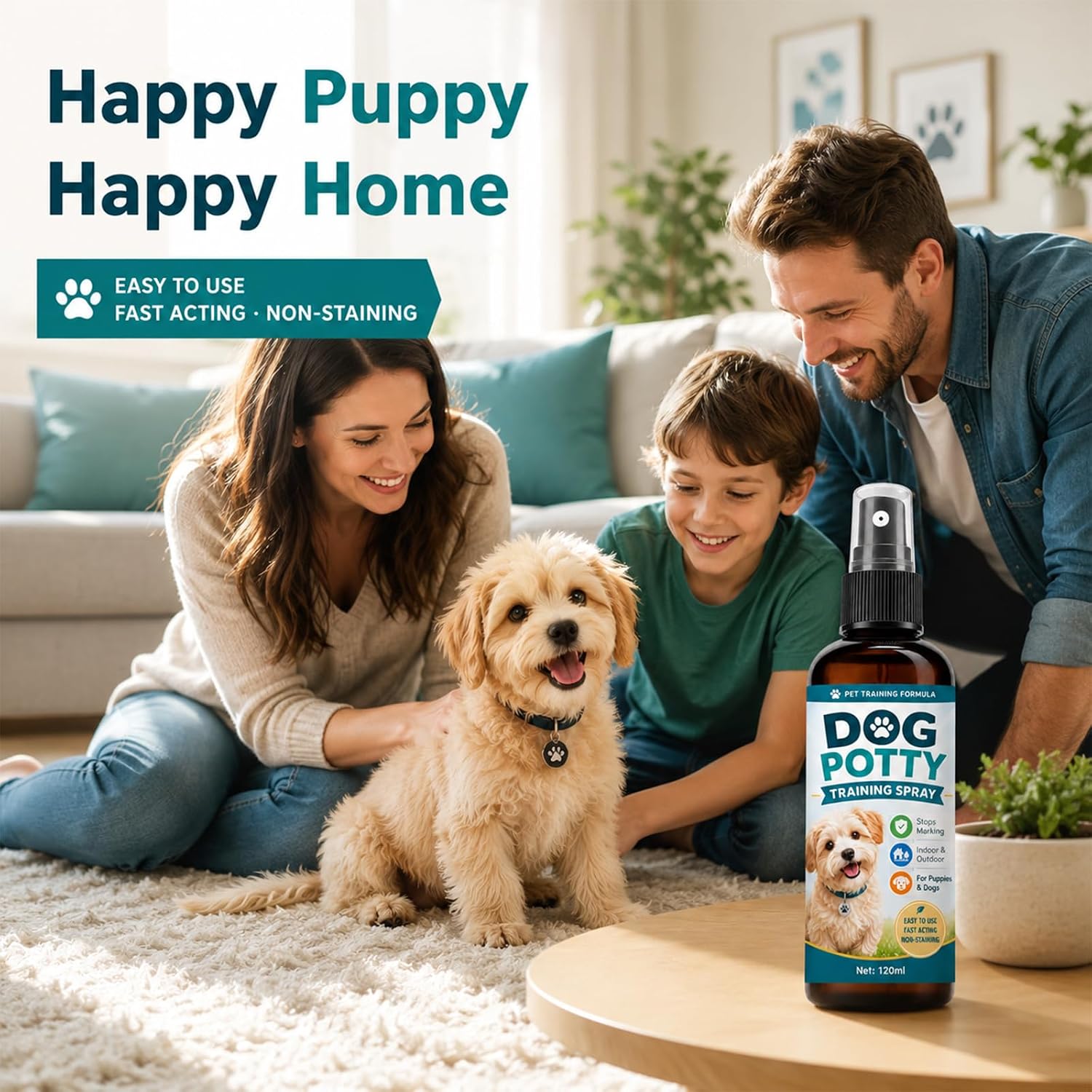 Potty Training Spray - Fast Acting Puppy Potty Training Aid for Indoor & Outdoor Use, Potty Attractant Helps Stop Marking, Non-Staining Housebreaking Spray for Dogs, 120ml / 4oz