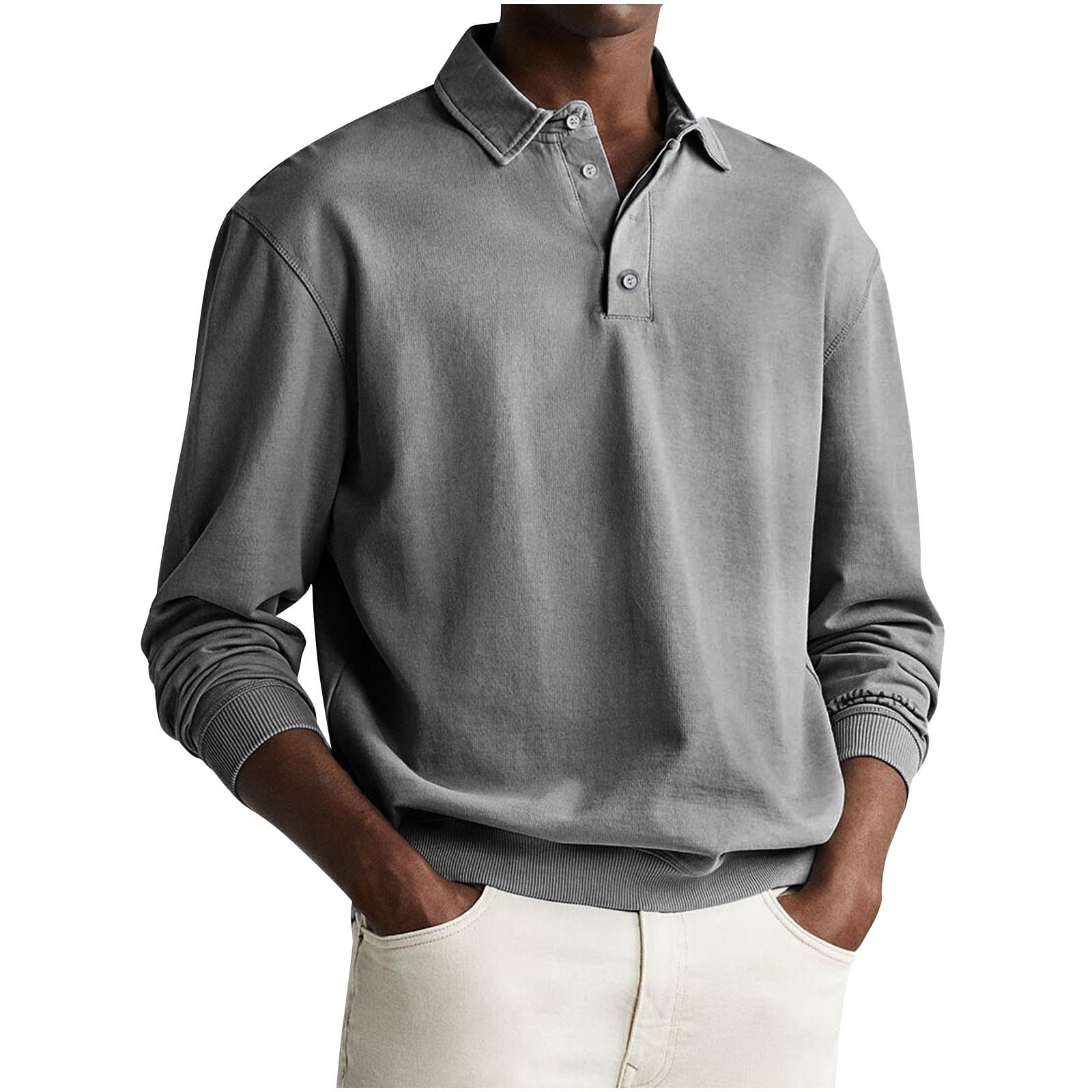 Camiseta Manga Larga Hombre,Camisetas de Manga Larga para Hombre con Cuello Solapa Camisetas Deportivas Transpirables Sueltos Casual Polos Hombre de Manga Larga Camiseta Deporte Hombre S-4XL