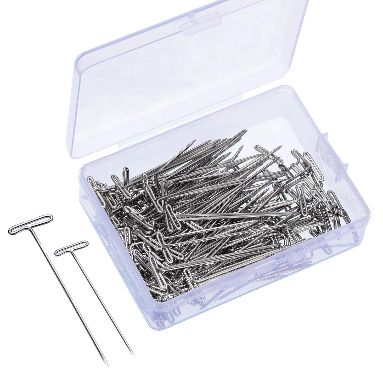 Rczrucge Silver 200Pcs T-Pins,Stainless Steel T-Pins,Wig T Pin For Dressmaking,Blocking Knitting,Modelling And Diy Crafts,Wigmaking(2 Sizes,38Mm+51Mm)