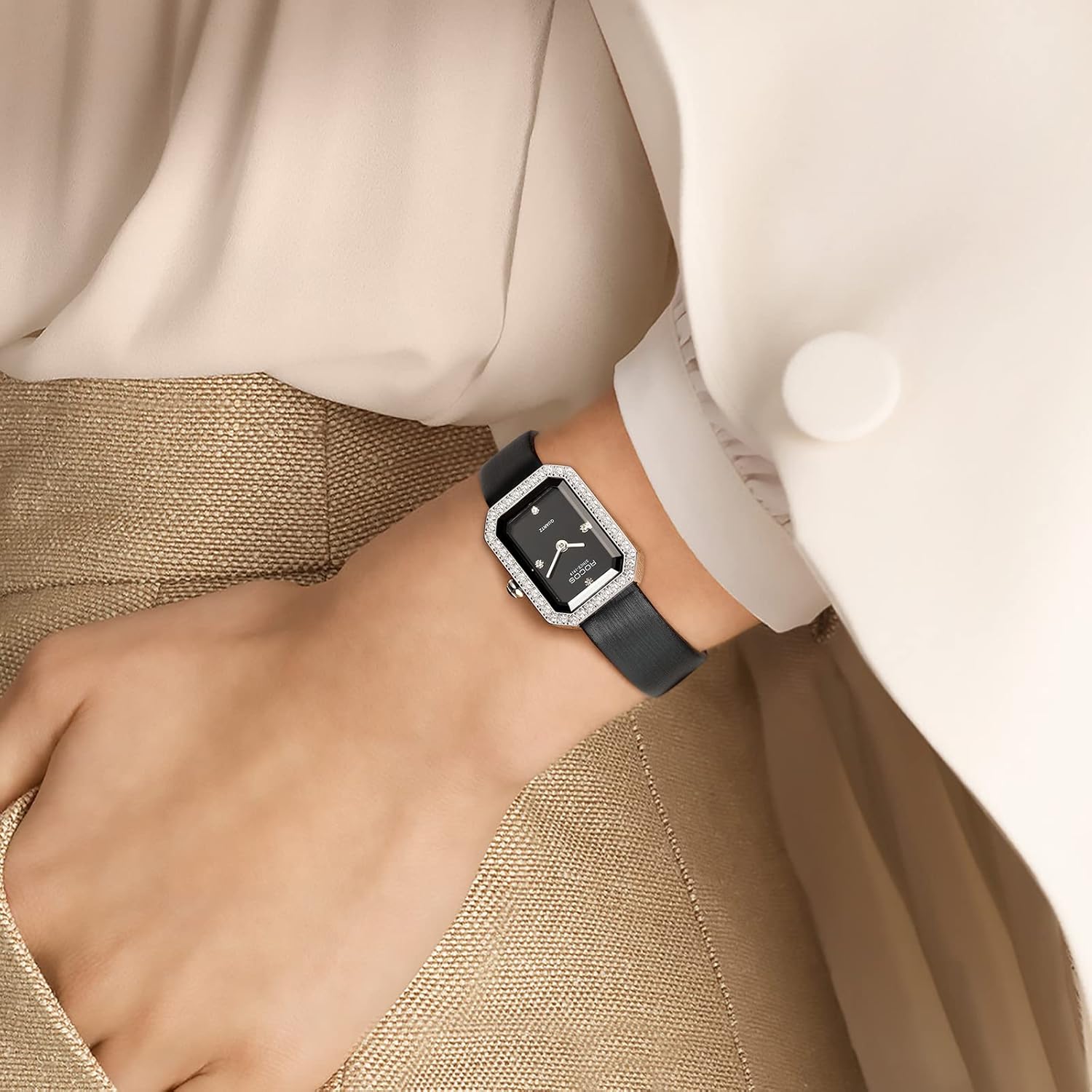 Elegant Temperament Women's Watches Fashion Small Square Watch Radiant Gorgeous Quartz Watch Waterproof Women's Watches Calfskin 40 Zirconia Diamonds Ms. Gifts Holiday Gifts R0249 - Image 4