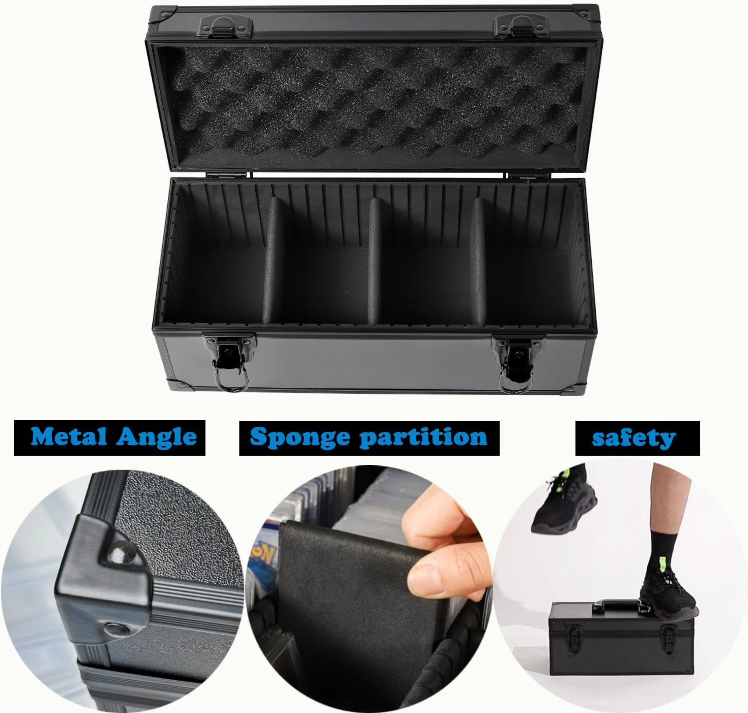 Azamou Toploaders Storage Box for 3" x 4" 35pt Rigid Cards, Trading & Sports Cards, Graded & Rating Cards, with 3 DIY Sponge Partitions (Holds 300+ Toploaders (N300-Black)