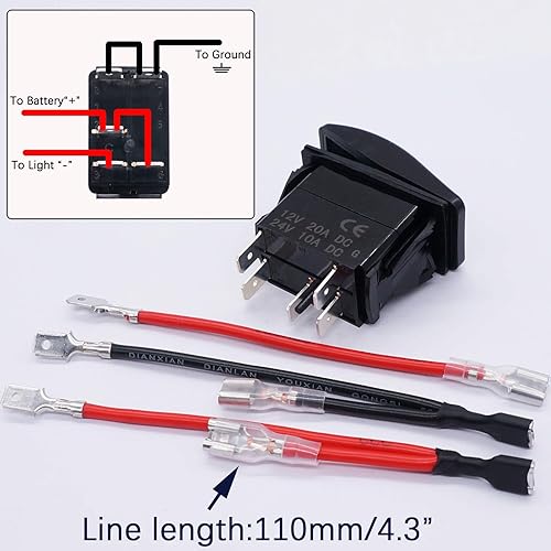 Miniatura 6 de Twidec Momentary Horn Rocker Interruptor de palanca SPST 5 Pin 20A 12V 24VDC ON Off Luz LED roja Interruptor de botón pulsador Bar Coche con cables