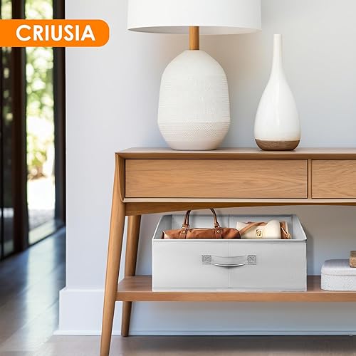 Miniatura 7 de Criusia Organizadores de Armario Contenedores Paquete de 4 - Organizador de Estante Grande Plegable con Asas - Cestas de Tela Trapezoidales para Gris