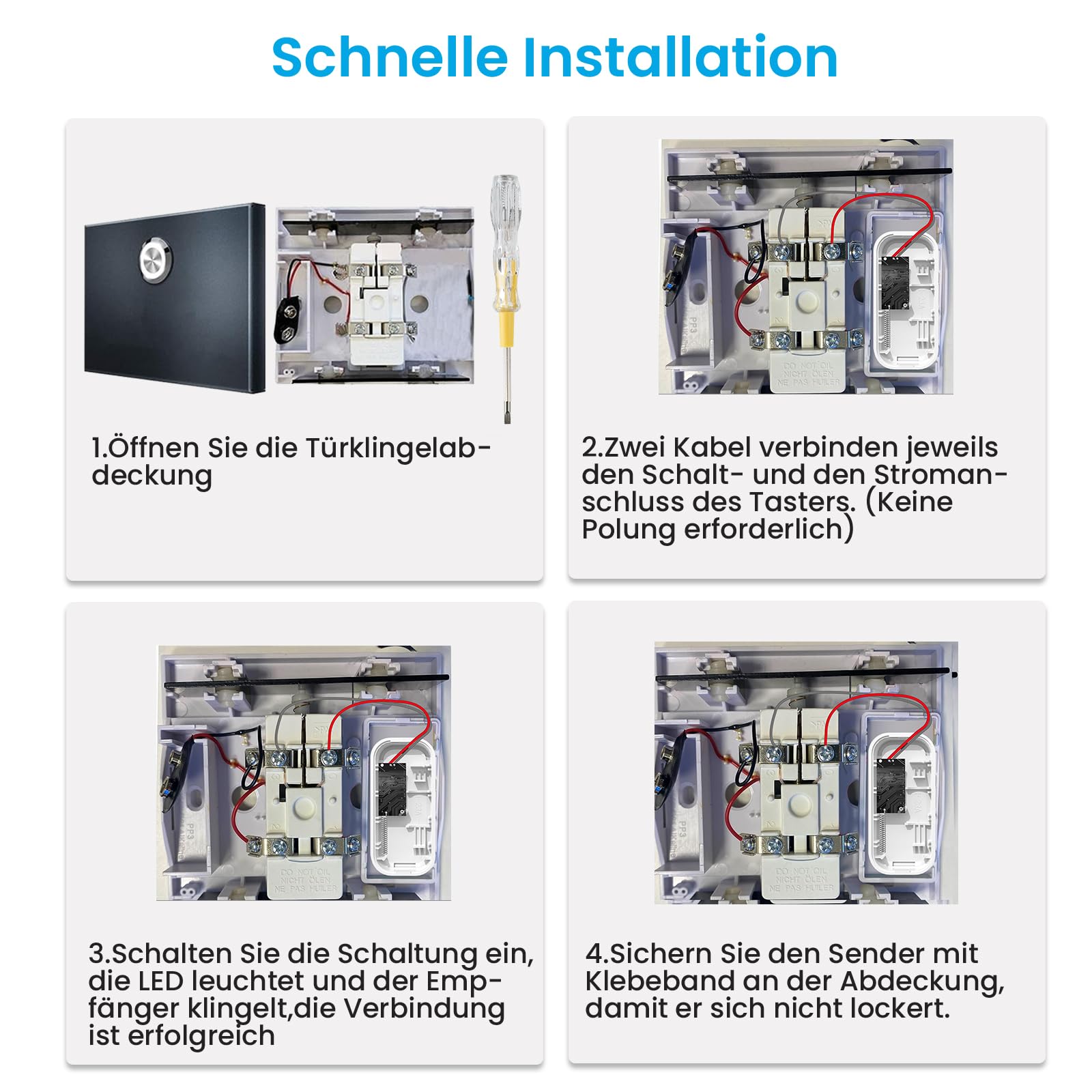 PHYSEN Funksignal Weiterleitung Batteriebetrieben, Funk Türklingel Weiterleitung Set, Nur für Türklingelsysteme mit normaler Stromversorgung geeignet, Zur Signalverstärkung bestehender Türklingeln