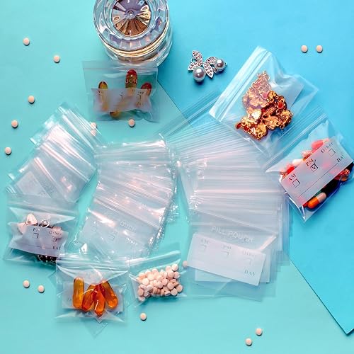 Miniatura 5 de 300 paquetes de bolsas pequeñas para píldoras, 3 tamaños surtidos de bolsas de píldoras, bolsas de joyería transparentes con cierre de cremallera,