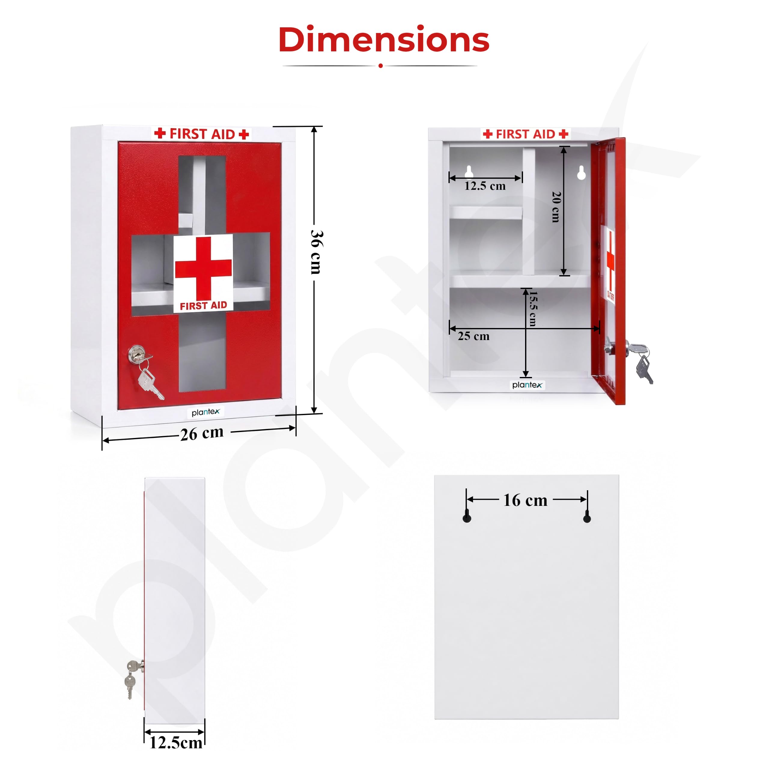 Plantex Metal Emergency First Aid Box for Home/Medical Boxes for Medicine Storage with Multi Compartments for School, Office - with Lock (Red & White) Big Size, Wall Mount