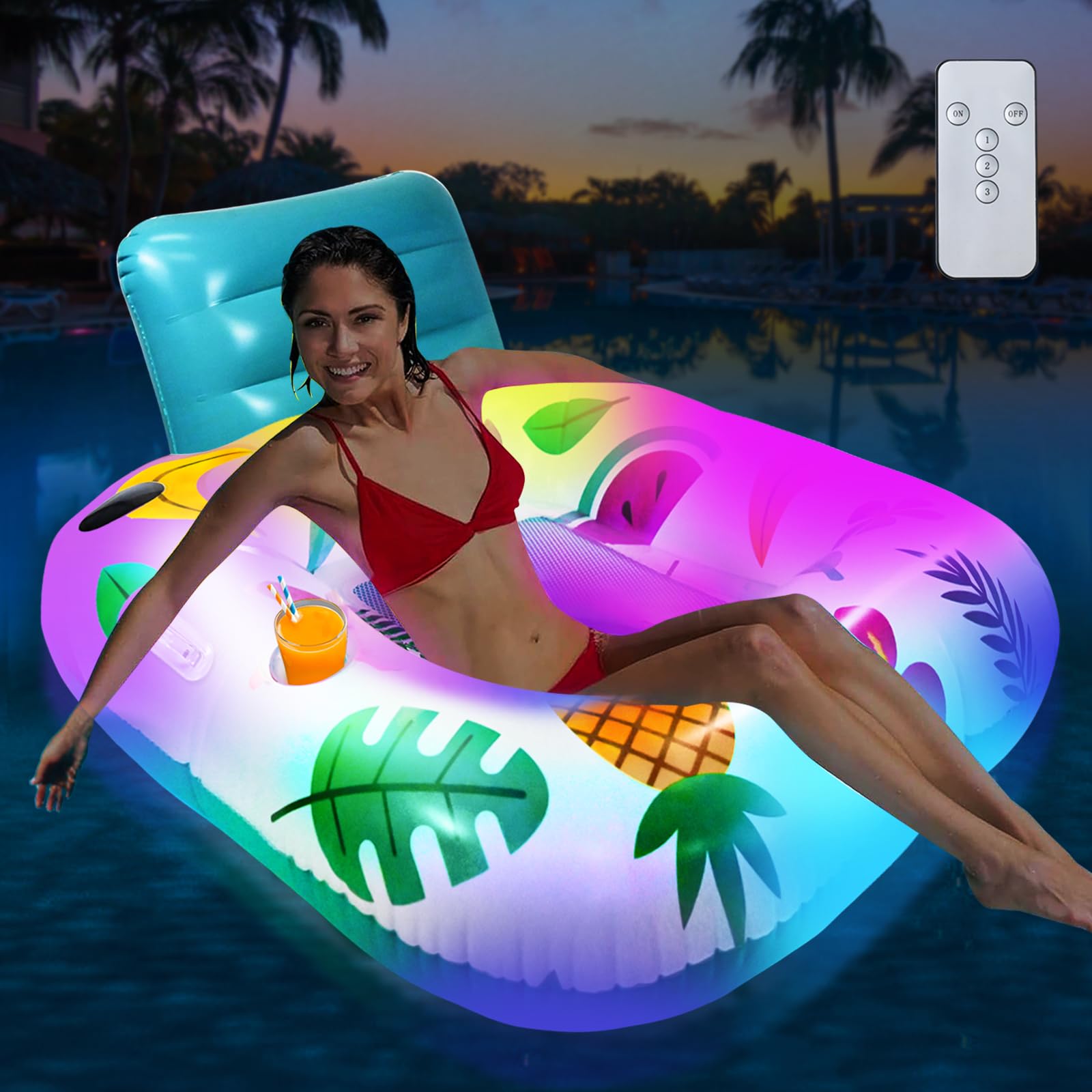 FORMIZON Hamaca de Agua Inflable para Piscina, Hamaca Flotador Piscina Adulto con Luzes Solares, Gigante Piscina Sofá Flotador para Adultos, para Piscina, Jardín, Playa