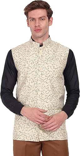 SKAVIJ Nehru - Chaqueta casual para hombre, chaleco ligero y ajustado, Beige est