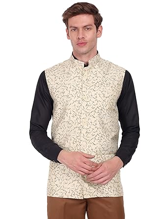 SKAVIJ Men's Indian Dupion Silk Sleeve Less Festive Nehru Jacket Waistcoat