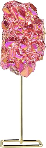 Rockcloud Pantalla de cuarzo de cristal recubierto de titanio con soporte de metal Geode Crystal Cluster Specimen para decoración de oficina en