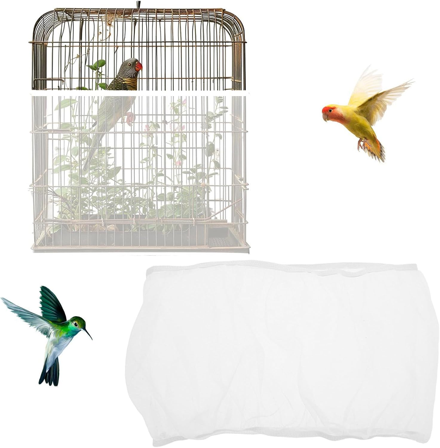 BESPORTBLE 4pcs Bird Cage Dust Cover Breathable Polyester Mesh | White Finish, Easy Install Elastic Edge, Splash Guard and Dust Prevention