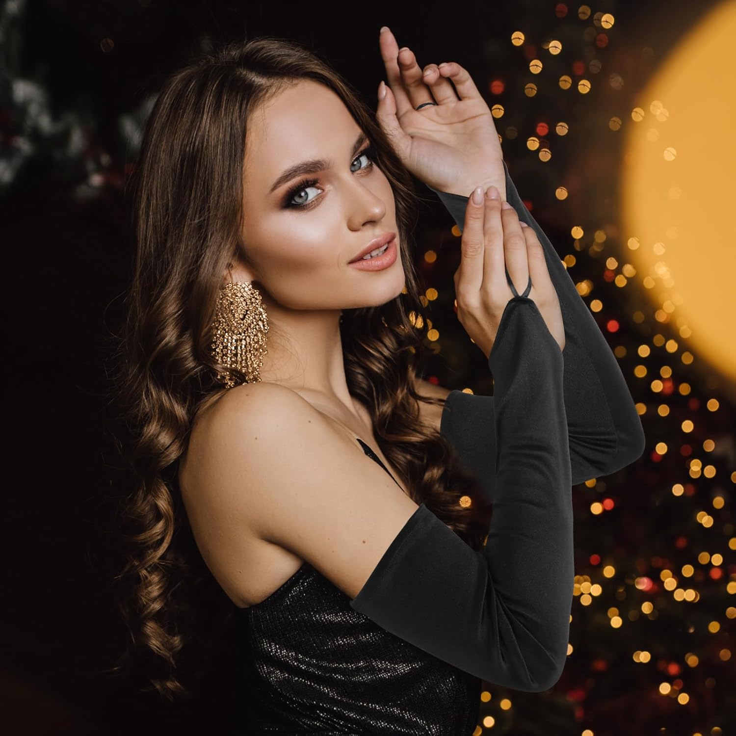 Sibba Cosplay Gloves 1 PC Fingerless Long Lace Mesh Satin Mittens Opera Party Arm Sleeve Goth Rave Elbow Length Band Evening - Image 7