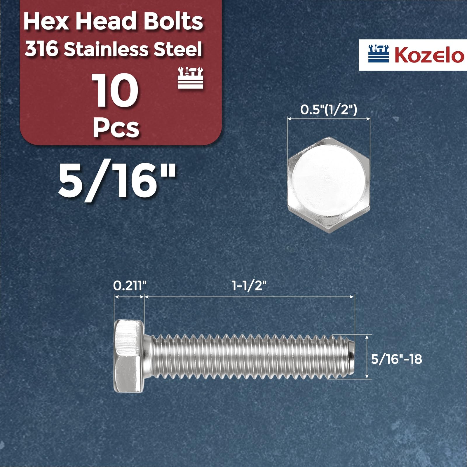 Kozelo 10 Pcs Hex Head Screws Bolts - Image 2