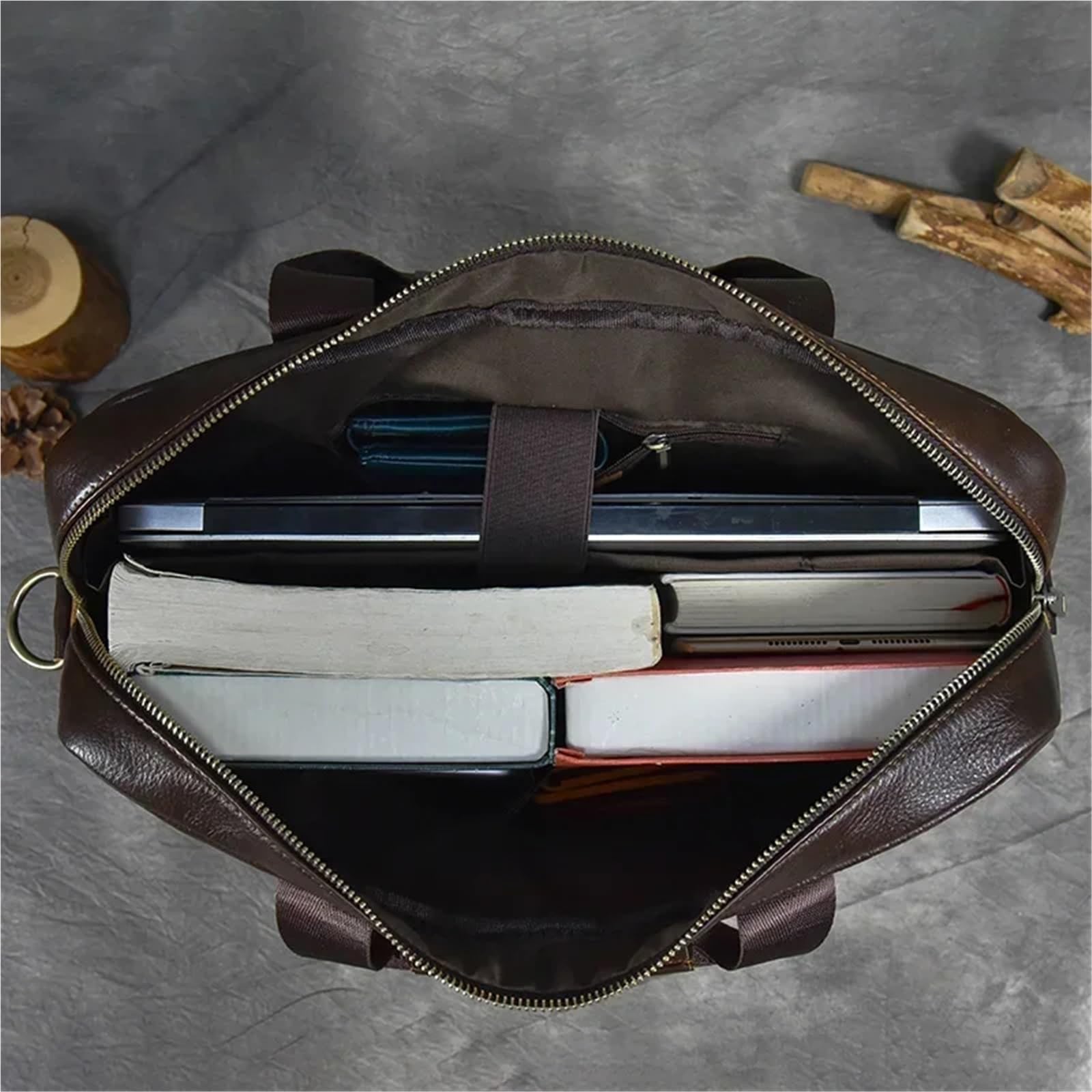 Bolso Mensajero De Cuero Maletín de cuero for ordenador portátil 15,6 pulgadas, bolso mano piel vaca for hombre, bandolera for En Viaje De Negocios