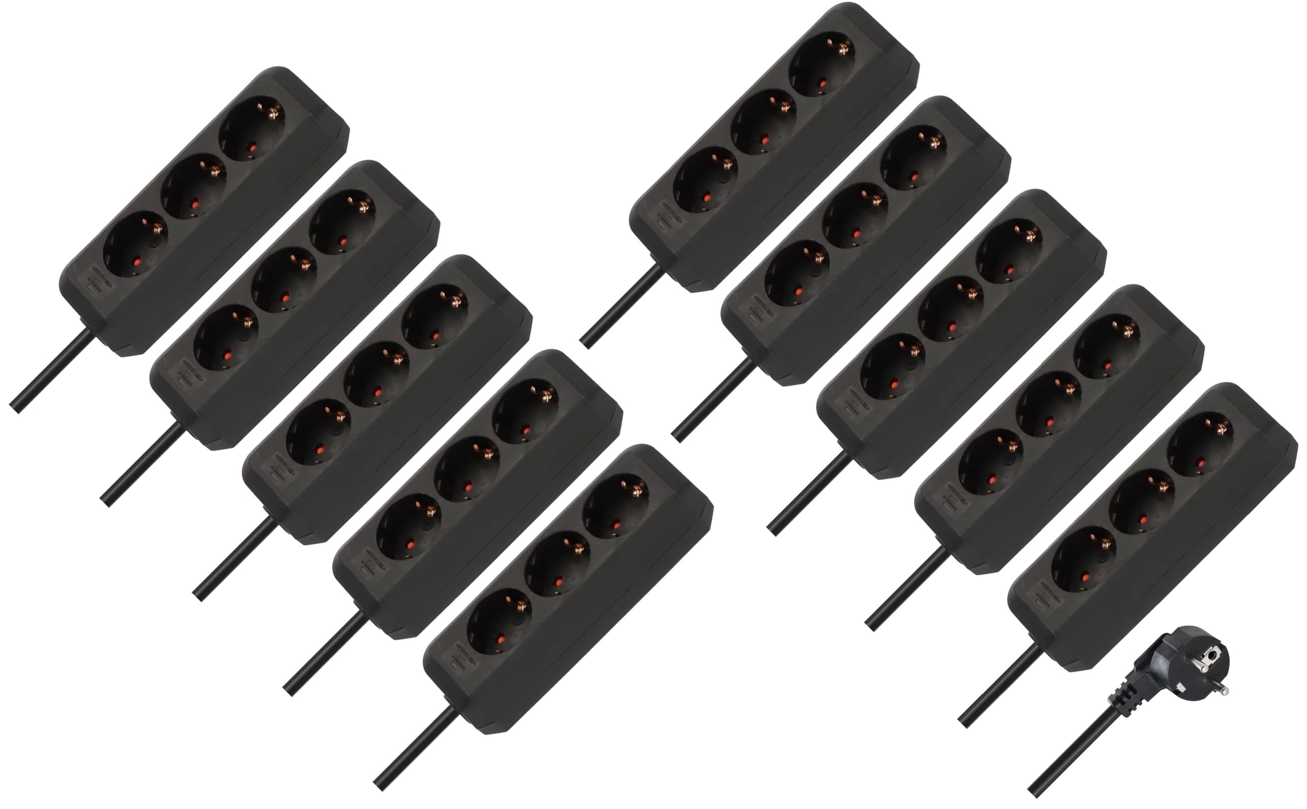 Brennenstuhl Eco-Line Steckdosenleiste 3-Fach (Mehrfachsteckdose mit erhöhtem Berührungsschutz und 1,5m Kabel) schwarz (Single, 1,5m (Packung mit 10))