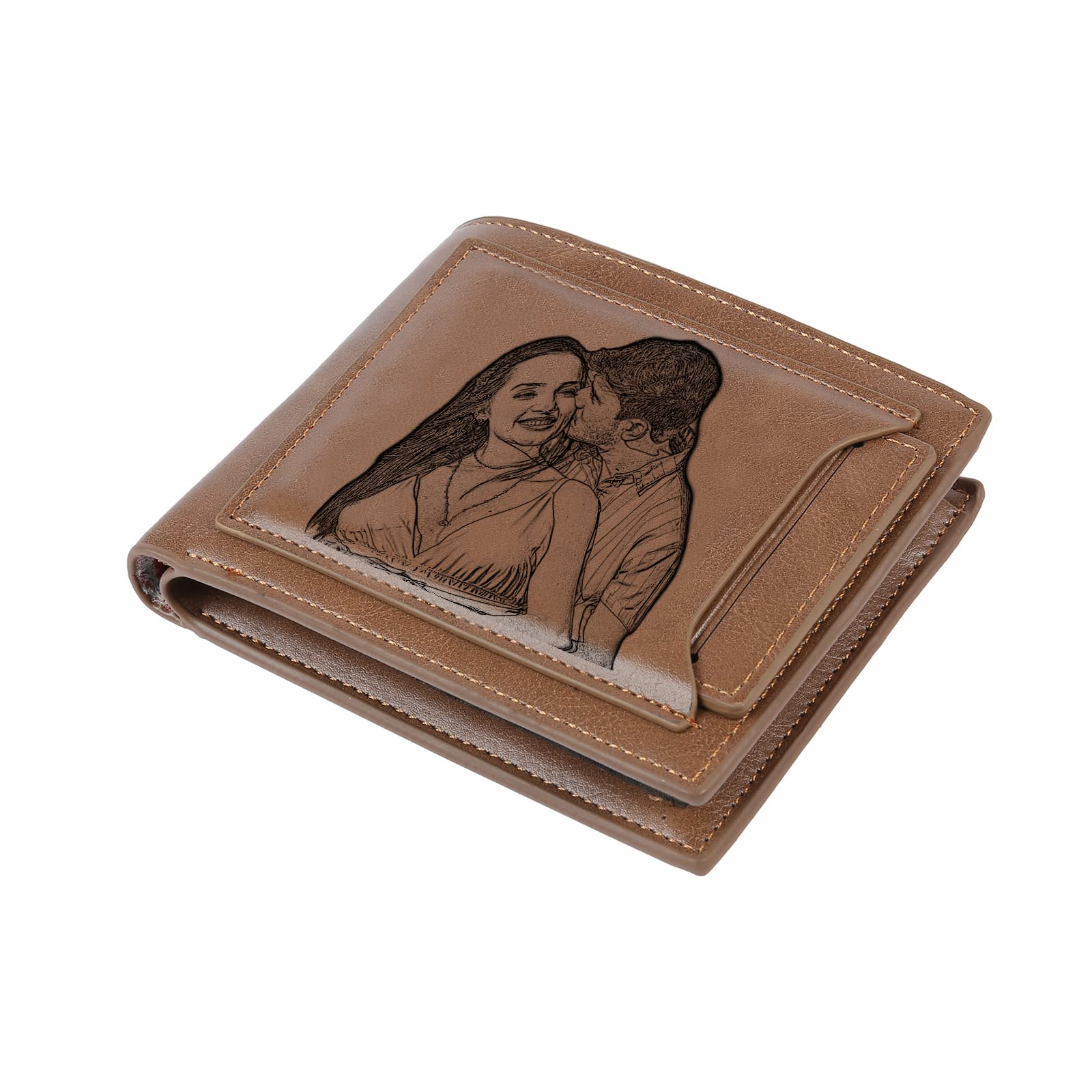 OPALSTOCK Gifts for Mens Custom Wallets for Men Personalized Engraved Photo Custom PU Faux Leather Men Wallet for Dad Husband Dad Son Anniversary