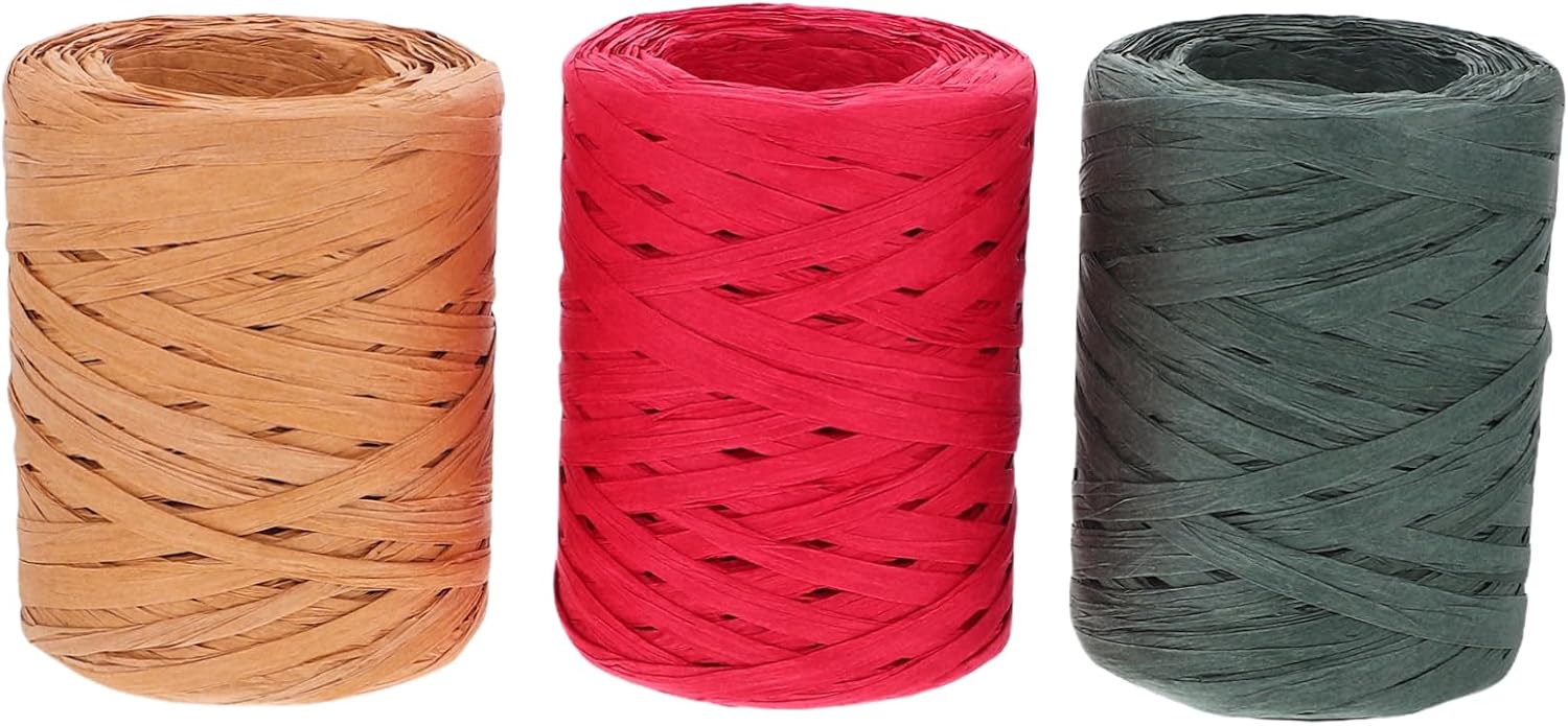 3rolls Raffia Ribbon for Crafting Wrapping and Wedding Decor Finish for Packaging and DIY Projects