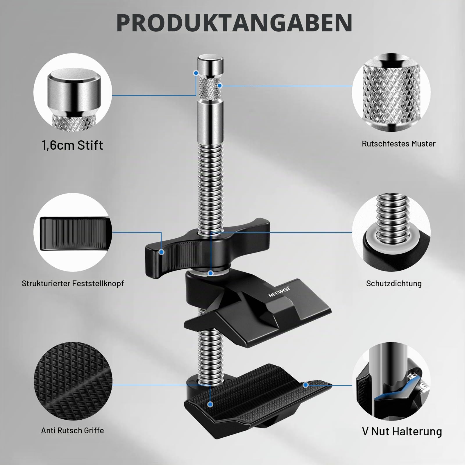 Neewer 6" Endbacken Schraubstockgriff mit 5/8" Bolzen – Bild 4