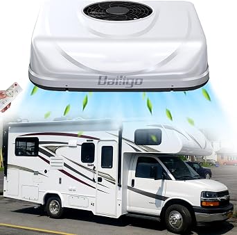 10000 BTU RV Roof Air Conditioner 12V Quiet Camper AC Unit, DC 12 Volt Van Rooftop A/C Units, High Efficiency Fast Cooling For Sleeper Truck, Trailer, Fifth Wheel, Motorhome, Crane, Tractor, Loader