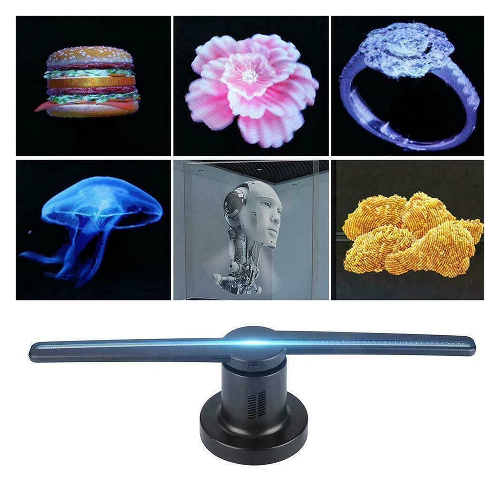 Ventaglio ologramma, LED 3D. Air Olographic Proiettore Pubblicità Macchina Display Ventilatore Hologram Player Lampada Pubblicità luce LED pubblicitaria per insegne di negozi aziendali, bar, eventi, e