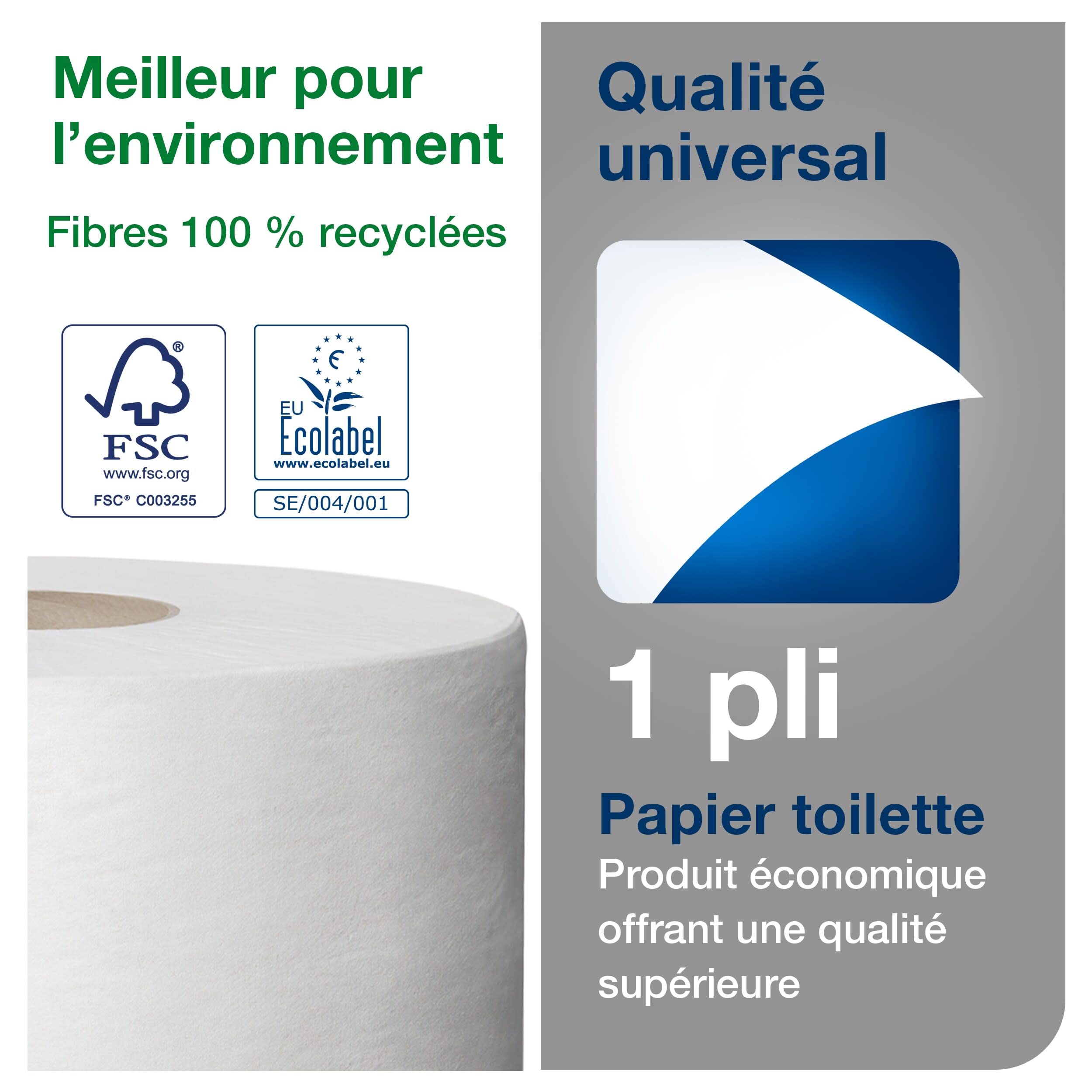 Tork Papier Toilette mini Jumbo blanc T2, Universal, 1 pli, 12 x 240 m, 110163 | Universal, 1 pli