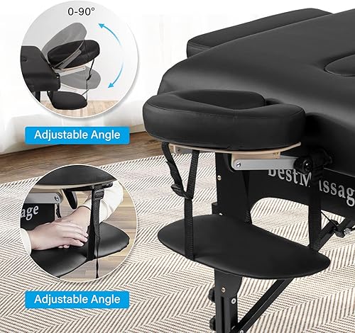 Miniatura 5 de Mesa de masaje cama de spa de 77 pulgadas de largo 30 pulgadas de ancho altura ajustable 2 pliegues de 3 pulgadas de densidad esponja portátil cuna