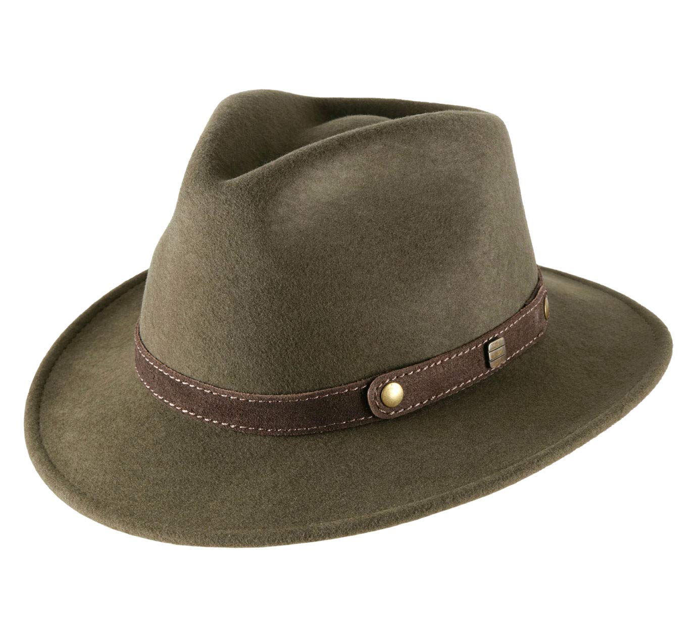 Classic Italy Unisex Olive - Fedora Hat Wool Felt Packable Water Repellent Classic Traveller Ii - Size 61 Cm