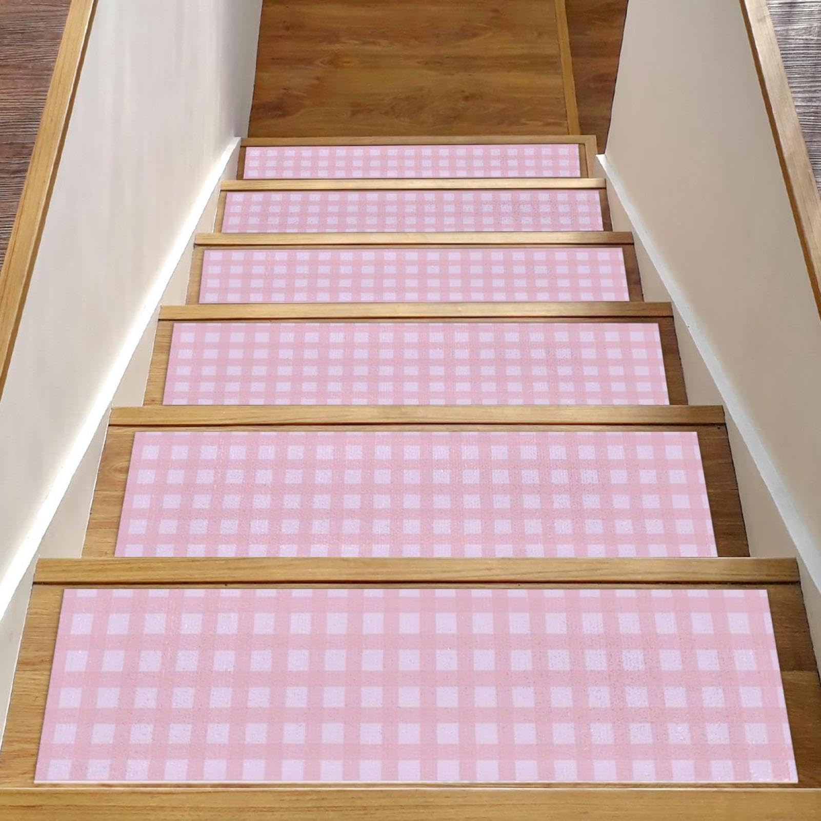 Alfombras de escalera para interior con diseño a cuadros rosas ideales para proteger niños y perros