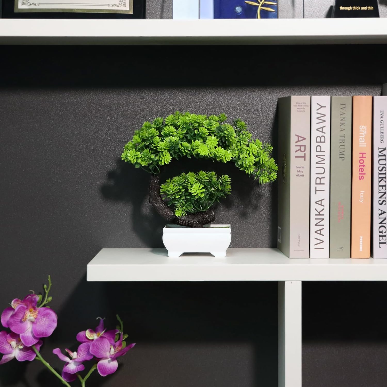 Fake Plants Small Artificial Bonsai Tree for Home Decor Living Room Bathroom Bookshelf Entryway Table Wall Shelf Modern Farmhouse Decor, 8.5" Tall, Green - Image 4
