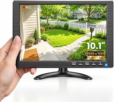 Eyoyo 10" Mini Monitor HDMI 1920x1200 Small Monitor with HDMI & VGA Inputs | Built-in Speakers, 1610 Mini Screen, VESA 75x75mm Compatible for PC, Raspbery Pi, Home Office, Retro Gaming, Portable Use