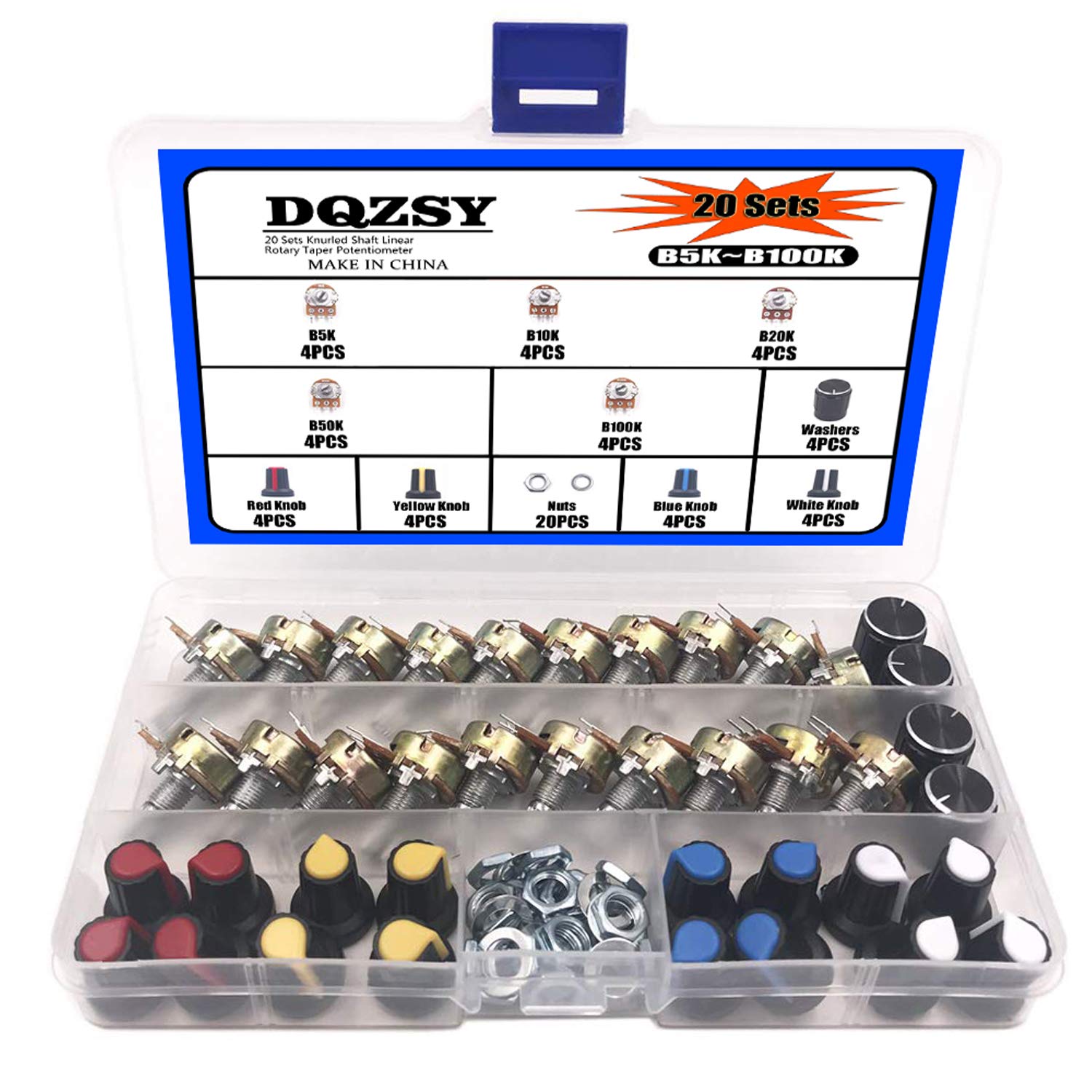 Ohm Knurled Shaft Linear Rotary Taper Potentiometer B5K 100K with