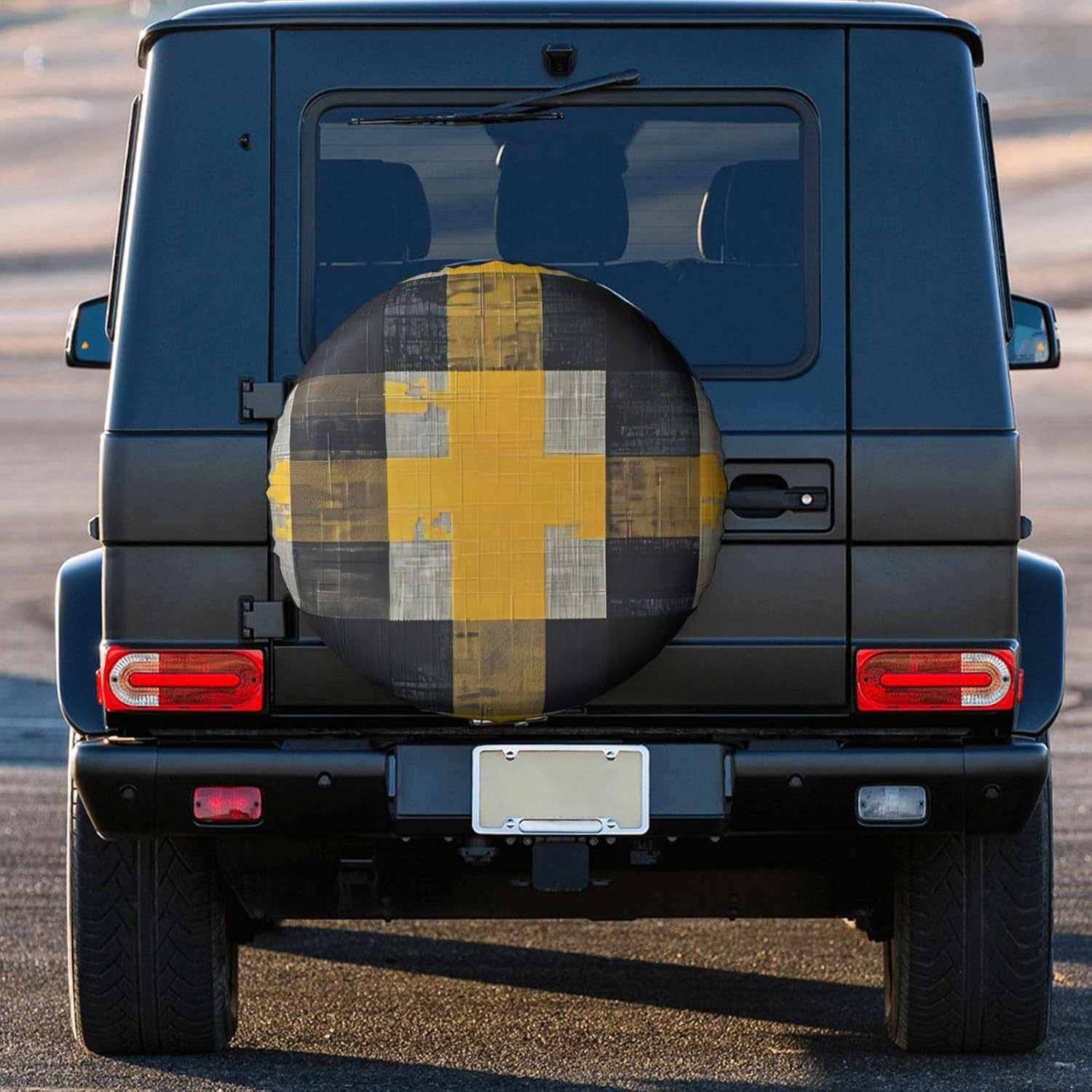 Yellow Gray Black Plaid Print Tire Cover Universal Spare Wheel for Trailer Rv SUV Truck Camper Travel Accessories