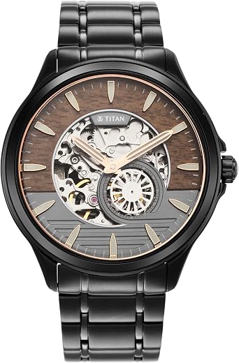 Titan Maritime Automatic Anthracite and Brown Bi-Colour Dial Black Stainless Steel Strap Watch for Men - NT1793KM04