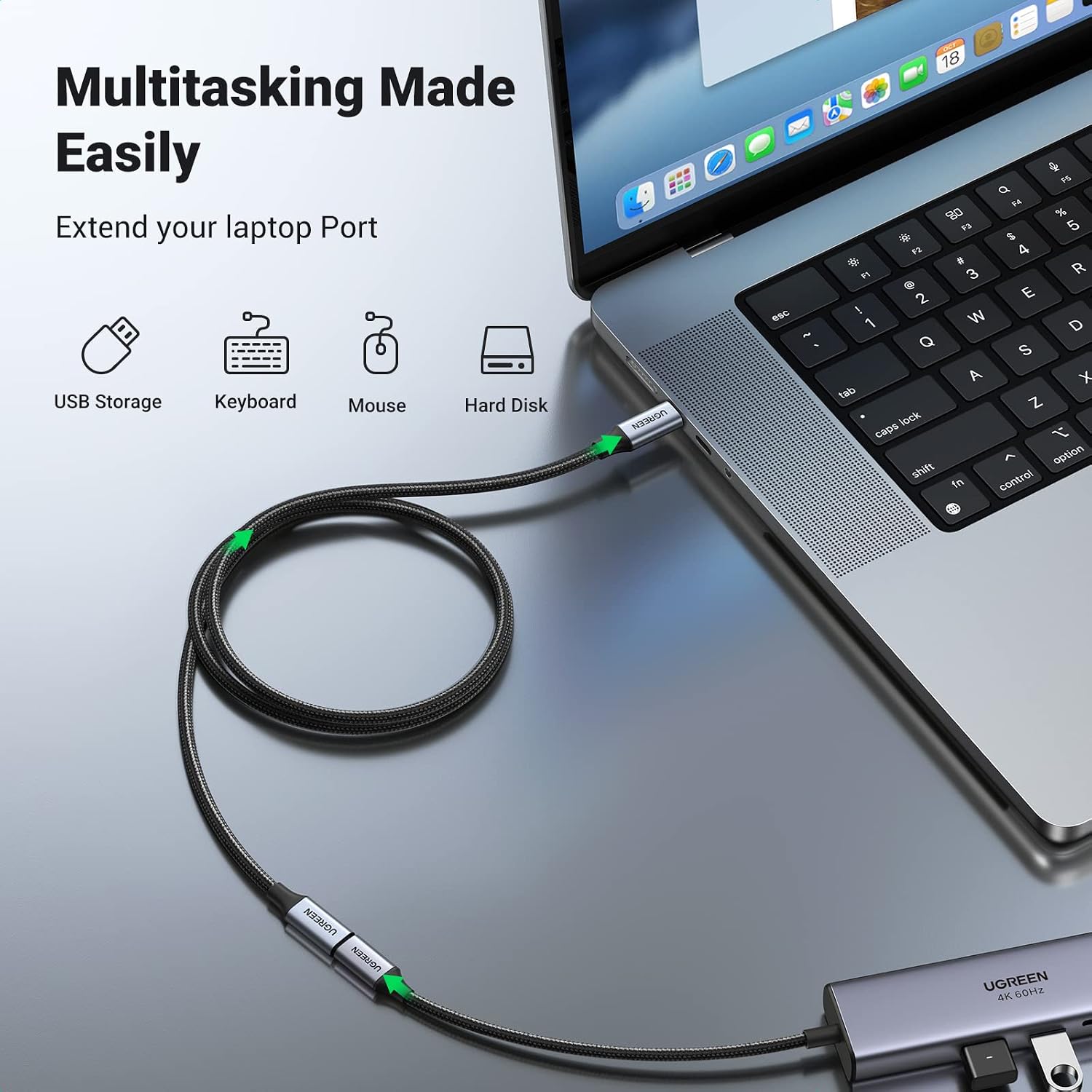 UGREEN USB C Extension Cable, (3.3Ft/1M/10Gbps/100W), USB C 3.2 Extender Nylon Type C Male to Female Cord Charging & Transfer Compatible with PSVR2/Macbook/iPad Pro/USB C Hub/Dell XPS/Magsafe Charger