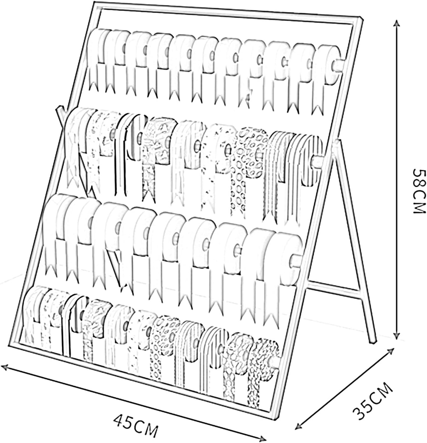 Scarf Display Rack Flower Wrapping Paper/Ribbon Display Stands, Multifunctional Silk Ribbon Pants Shawl Scarf Storage Holder, Clothing Store/Family/Cakes/Gift Shop Organizer Shelves (Black 45x35x58CM