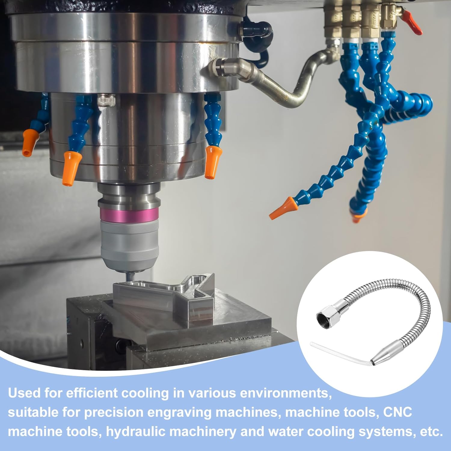 uxcell Mist Coolant Lubrication Spray System, 300mm G1/2" Thread Metal Flexible Water Oil Cooling Tube with Round Head Nozzle for Cooling Machine CNC Lathe Milling Drill