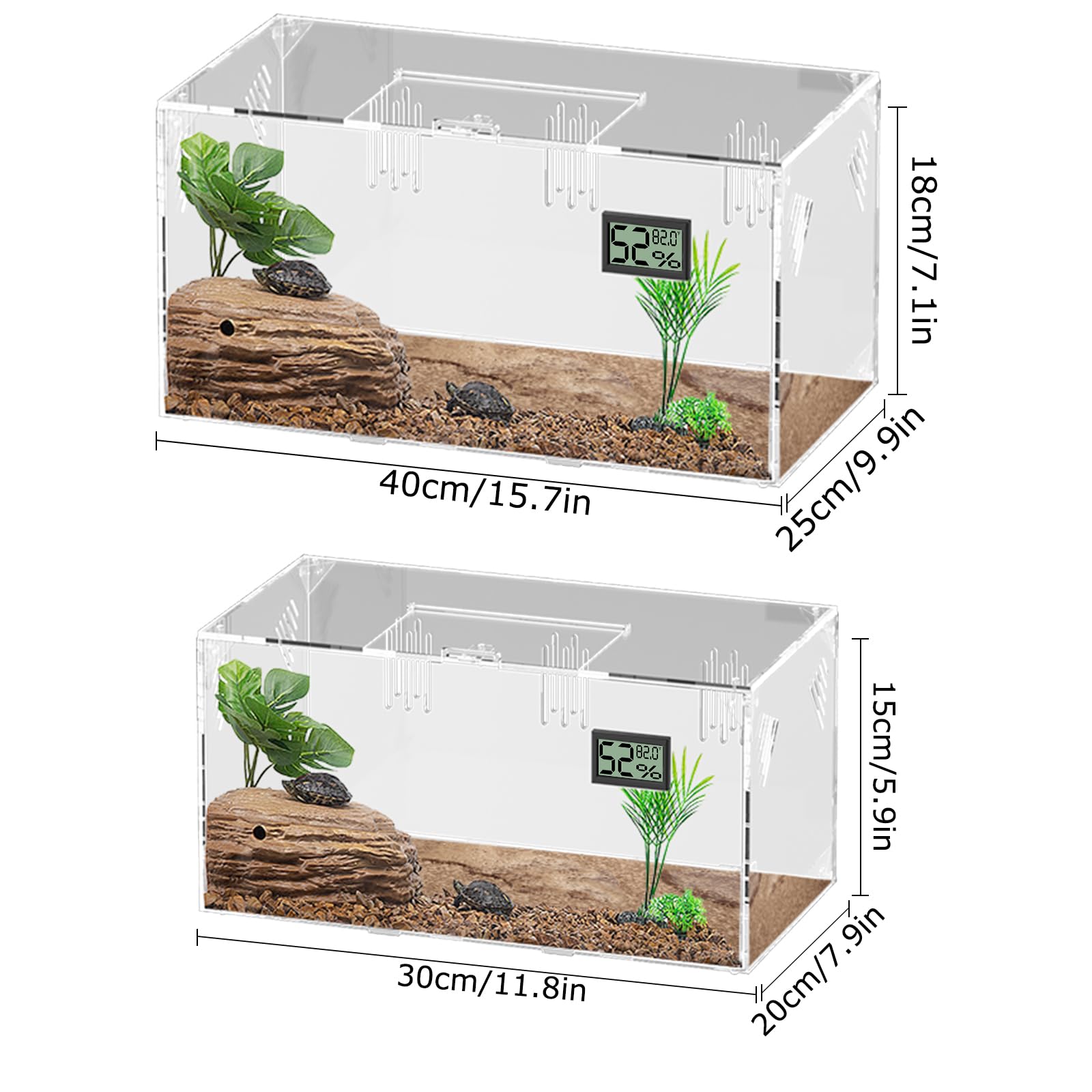 Reptilien Terrarium Tank,Schnecken Terrarium Groß,Acryl Transparente Reptilien Insekten Futterbox mit Temperatur Hygrometer,Spinnen Terarium,Reptiliens Aufzuchtbox (Reptile-Tank-L(No Tray))