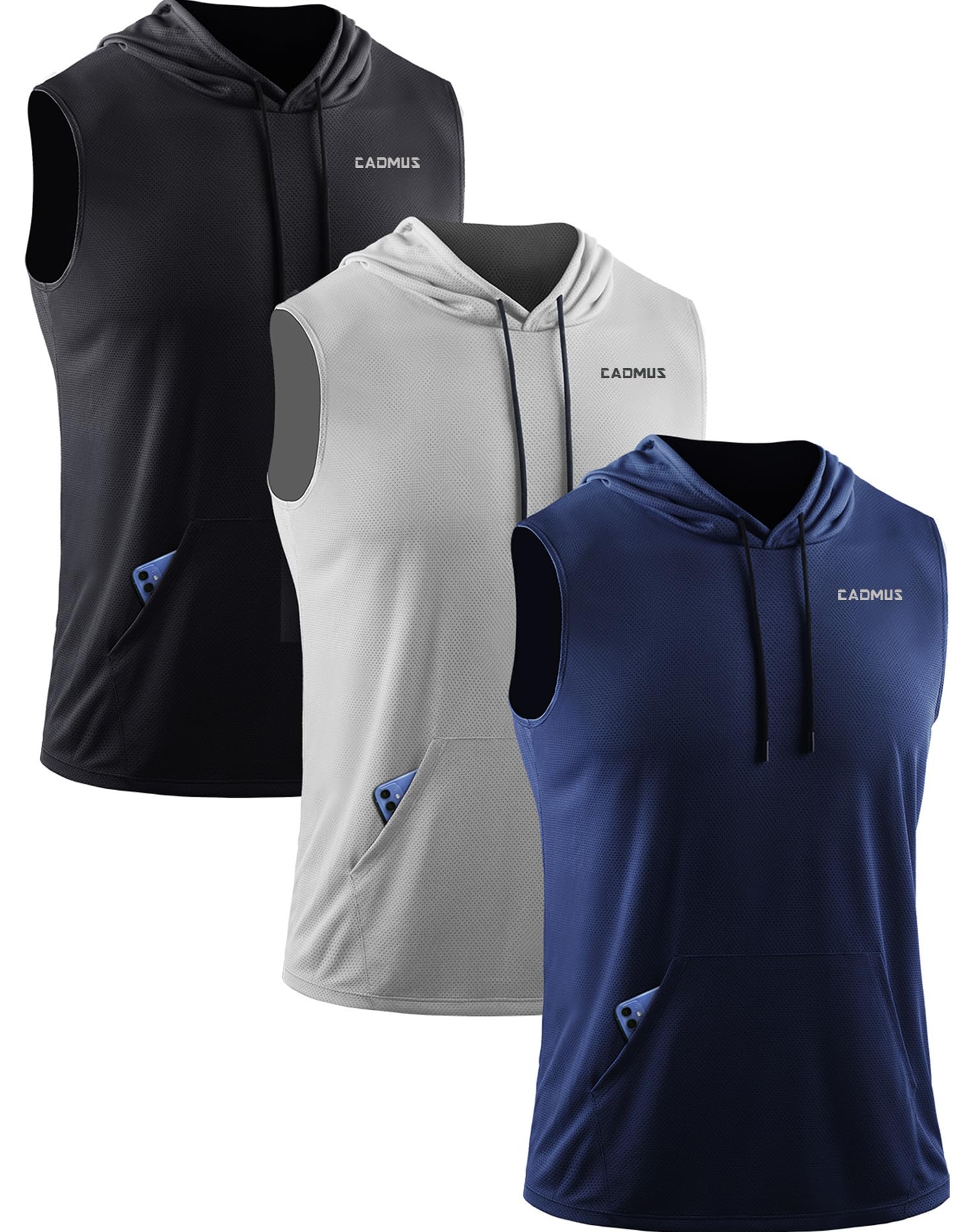 Men's Gym Vest Sports Tank Tops Sleeveless Hooded Athletic Training Bodybuilding Fitness Muscle T Shirts with Pockets