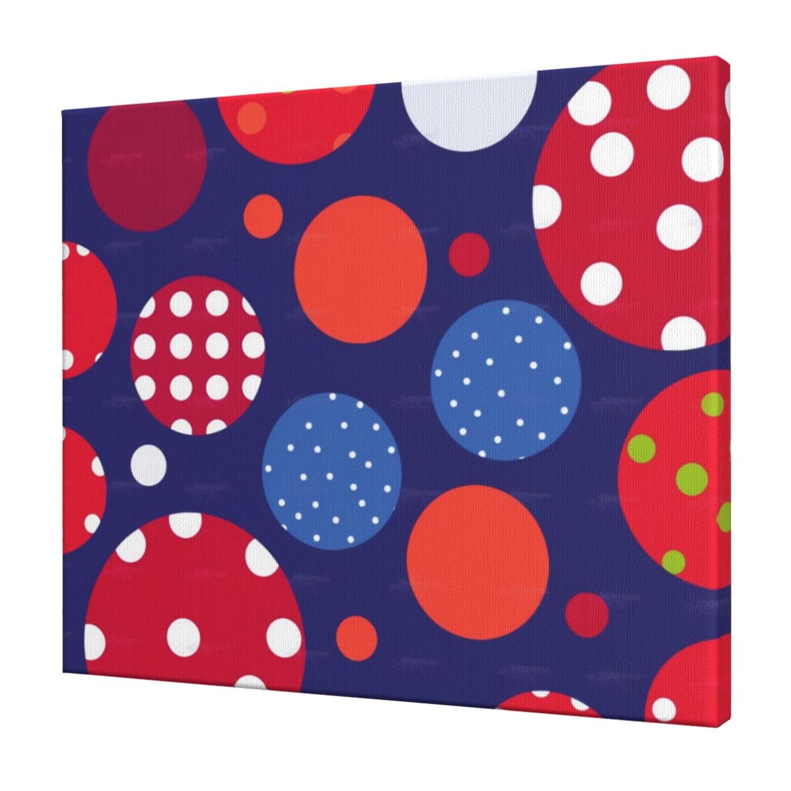YKLJG red white polka dot Printed Wall Art Canvas Prints 60x50 CM Wooden Framed Picture Painting Artwork for Bedroom Kitchen Home Office Decor