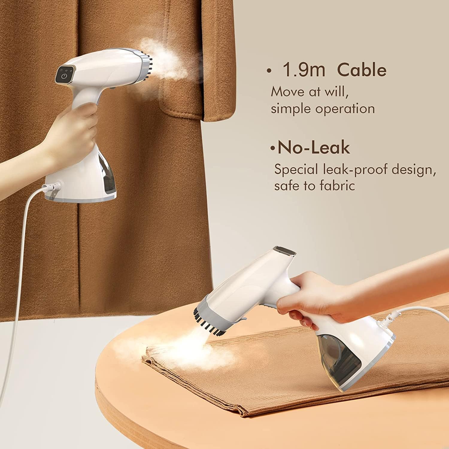 Lithomy Steamer for Clothes,1500W 15s Quick Heat Portable Handheld Clothes Steamer,Fabric Wrinkles Remover Garment Steamer with Smart LCD,2 in 1 Clothing Iron with 300ml Tank and Fabric Brush,Auto-Off