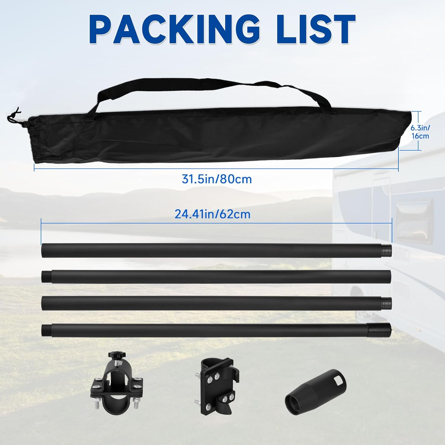 Pole Mount Kit for Starlink Gen 2 V 2 Satellite RV Ladder Mounting, Flag Pole Mount Kits with Pipe Adapter and 4 Extension Tubes - for Starlink Gen 2 RV Ladders Mast Mounting