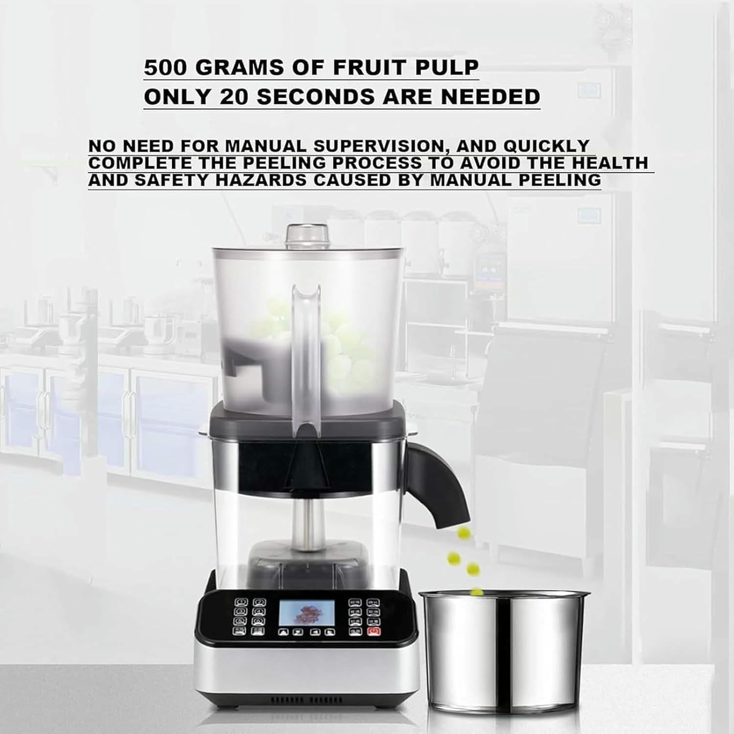 Commercial Smart Fruit Peeler, Auto Rotating Grape Skin Peeling Machine, 2.8-inch Display Skinning Machine, 500g/min, with 3kg Capacity Container